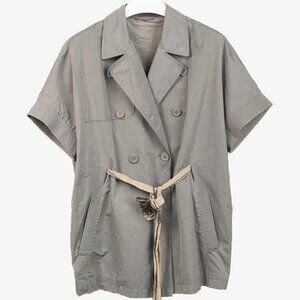 Brunello Cucinelli Grey Taffeta Double-Breasted Rosette-Belt Short-Sleeve Jacket